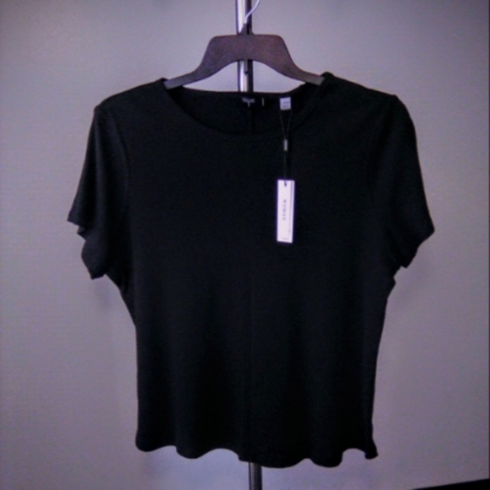 T TAHARI Short Sleeve Ribbed Knit Black Top Pima/Modal/Spandex Blend Size 1X
